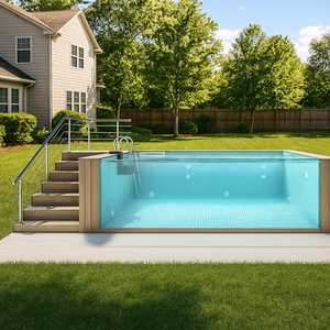 Instalación rápida WPC Piscina de madera sobre el suelo Piscina de inmersión de fibra de vidrio al aire libre para patio trasero - Product Image 4