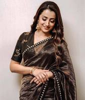 Vente en ligne : Saree traditionnel Banarasi fantaisie pour femme, inspiré de Bollywood, pour soirée, en soie douce Banarasi, tissage Zari cuivré