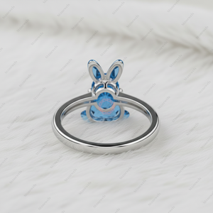 Anillo de Compromiso Solitario de Moda con Diamante Cultivado en Laboratorio de 3 Quilates, Corte Conejito Azul Fantasía, Certificado GIA IGI, Chapado en Oro Fino de 925, Regalo - Product Image 3