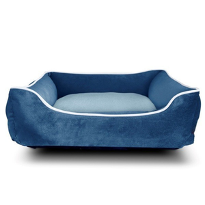 Luxury blue velvet <b>dog</b> <b>bed</b> soft cushioned pet sofa <b>bed</b> with <b>raised</b> sides premium fabric comfortable sleep <b>bed</b> - Product Image 1