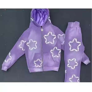 Ensemble de survêtements pour hommes 2 pièces Survêtement imprimé bouffant à capuche et fermeture éclair Survêtements baggy personnalisés de style de rue pour hommes - Product Image 4