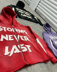 Sweat-shirt à capuche oversize de marque tendance Harajuku veste brodée rétro avec lettres pour hommes Y2k sweat-shirt à capuche gothique punk ample à fermeture éclair - Product Image 3