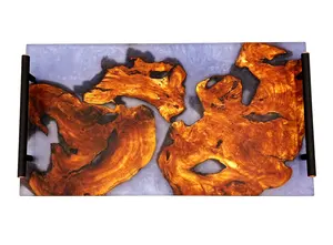Plateau de service haut de gamme en résine et bois, élégant et poli, pour boissons et apéritifs, diverses options de service disponibles en gros - Product Image 6