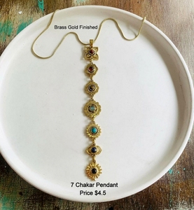 Pendentif en pierre des 7 chakras en gros avec laiton plaqué argent couleur or de haute qualité, pendentif long à la mode en pierre des 7 chakras - Product Image 2