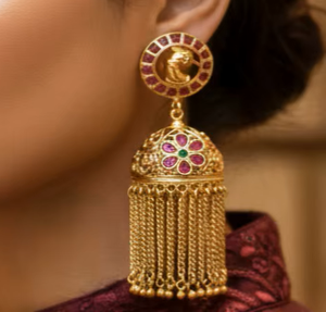 Boucles d'oreilles classiques en or finition pierre, aspect traditionnel, pour femmes et filles, pour les soirées, pour les tenues de soirée, collection de mode - Product Image 2