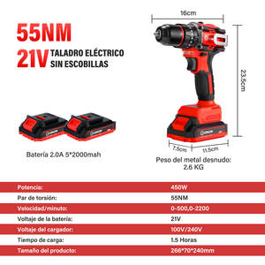 Taladro de Impacto sin Escobillas Pointekx 21V 1.5Ah Rojo y Negro, Herramienta Profesional para Trabajar la Madera con Velocidad Variable - Product Image 4