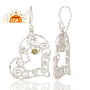Hot Selling Sterling Silver Natural <b>Peridot</b> Gemstone Heart Design Dangle <b>Earring</b> Custom Jewelry Manufacturer - Product Image 3