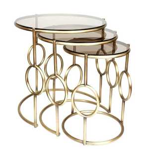 Mesa auxiliar redonda de plata moderna con tapa de vidrio templado y patas de acero inoxidable de terciopelo, mesa auxiliar elegante - Product Image 1