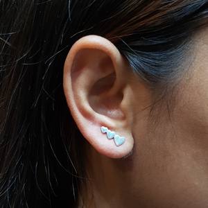 Adjustable Size 925 Sterling Silver Minimal Three Hearts <b>Ear</b> <b>Climbers</b> Earrings Cute Designed 18K Gold Plated Jewelry - Product Image 4