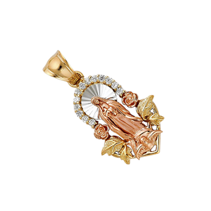Colgante de Dama de Guadalupe Chapado en dos tonos de 14K, amuleto de la Virgen María de oro amarillo, personalización de joyería disponible - Product Image 3