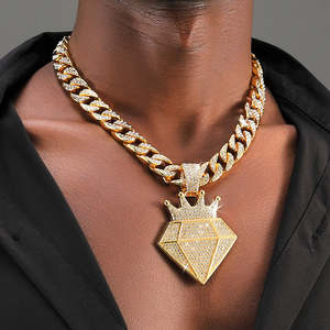 Collier chaîne cubaine en argent 925 plaqué or avec pendentif diamant de laboratoire, serti pavé de pierres rondes, bijoux hip-hop pour homme - Product Image 2