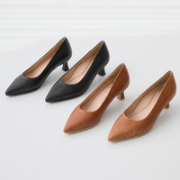 [JSHOE] Escarpins légers en cuir de vache véritable, talon aiguille de 5 cm, pour femmes, chaussures de bureau, marron, noir