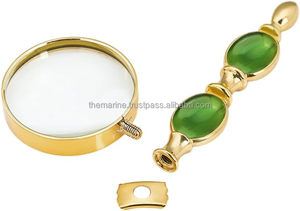 สีเขียวแม่มุกจับHandmade Designerแว่นขยายมือถือแก้วทองเหลืองเงาขัดกรอบ 8X Magnification - Product Image 5