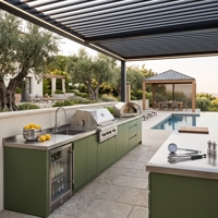 Cuisine extérieure de luxe, îlot barbecue, sans formaldéhyde, anti-déformation, acier inoxydable 304 de haute qualité, cuisine extérieure pour patio