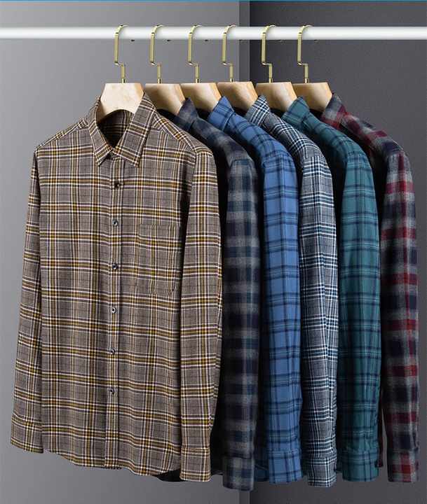 Men's Shirts 100% Cotton Vintage Classic Shirt Loose Fit Flannel Casual Checked Pattern Fashion Plaid Flannel YARN DYED