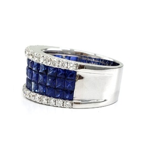 Bague large en or blanc massif 18 carats avec diamant naturel et saphir, qualité supérieure, idéale pour un cadeau de mariage (livraison directe) - Product Image 2