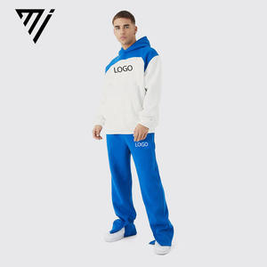 ชุดเซ็ตสตรีทแวร์โอเวอร์ไซส์ 2 ชิ้น เสื้อฮู้ดดี้และกางเกงขายาวทรงบูทคัท ผ้าฝ้าย 100% พิมพ์โลโก้ตามสั่ง สีสันใหม่ สไตล์สีบล็อก สำหรับผู้ชายและผู้หญิง ฤดูหนาว - Product Image 1