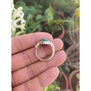 <b>925</b> <b>Silver</b> Natural Malachite Gemstone <b>Ring</b> Fashionable Romantic Classic Bezel Claw Inlay Setting Eye Geometric Pattern Gift - Product Image 5