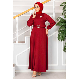 Asmara <b>Belted</b> Hijab Dress <b>Red</b> - Product Image 5