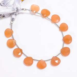 Perles de pierres précieuses en pierre de lune de pêche naturelle, forme de cœur facetté, briolette, pour la fabrication de bijoux, brins, cordes, 8 mm, pierres en vrac - Product Image 4