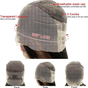 Perruques 360 Lace à texture Yaki lâche et lisse, en cheveux humains vierges indiens Remy, avec ligne de cheveux pré-épilée, bande élastique amovible, double trame faite à la machine - Product Image 6