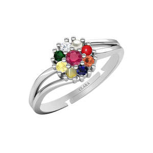 NOVAMART Fine 925 Sterling Silver <b>Adjustable</b> <b>Ring</b> Natural Certified Navaratna Stone Original Nine Planets Platinum Main for Wome - Product Image 1