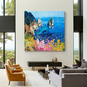 Hand Painted Oil <b>Canvas</b> Art Seascape Contemporary Style <b>Framed</b> Indoor Decor Vibrant Colors Coastal Scene - Product Image 2