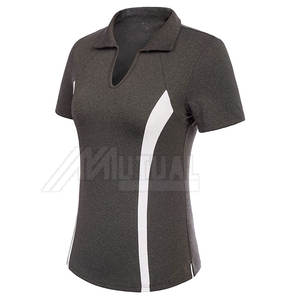 Style court décontracté tricoté respirant pour femmes pour T-shirts polo avec contraste de couleur en gros à motif solide - Product Image 2