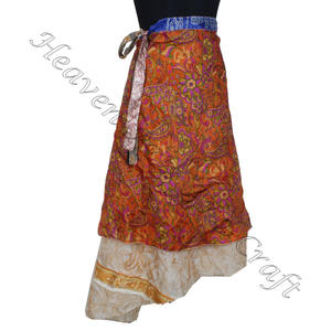 Nueva falda envolvente larga de seda Reversible elegante para mujer, falda Sari de seda Vintage de longitud larga, falda envolvente de 2 capas mágica Reversible - Product Image 1