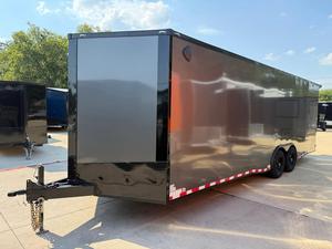 Free Shipping 8.5 x 24 TA3 Screwless Enclosed <b>Car</b> <b>Trailer</b> Black With Door And Red White Stripe Trim - Product Image 2