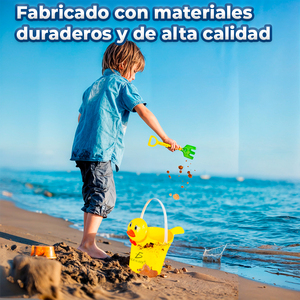 Set da Spiaggia Estivo per Bambini: Secchiello a Forma di Anatra con 4 Pale in Plastica, Annaffiatoio e Due Stampi - Product Image 6