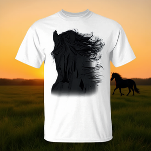 เสื้อยืดลายม้าดำสง่างามพร้อมขนหางพุ่งกระจาย ผลิตภัณฑ์ส่งเสริมการขาย - Product Image 3