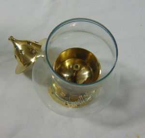 Nouvelle Collection verre Borosilicate Diya métal Akhand lampe à huile brûleur thé support de lumière décoratif laiton couverture parfumée bois Puja - Product Image 5