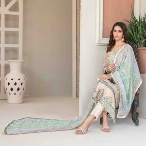 Robes pakistanaises en gros costumes 3 pièces en organza de marque originale par Tawakkal vêtements indiens et pakistanais Maxi de créateur lourd - Product Image 4