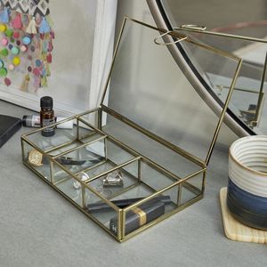 Beautiful antique brass and <b>glass</b> <b>jewelry</b> <b>box</b> with stylish metallic border and elegant transparent <b>glass</b> for <b>jewelry</b> display - Product Image 2