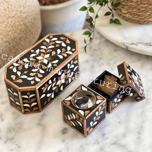 MADKHAN, bandeja de servicio con incrustaciones de hueso redondo de madera personalizada, nuevo juego de bandeja de perlas madre con 3 soportes de incienso, difusor de aromaterapia - Product Image 3