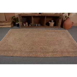 Tapis turc vintage 4.7x8.2 pieds Beige marron Patchwork Design laine Latex technique de tissage plat pour les décorations de salon des adolescents - Product Image 4