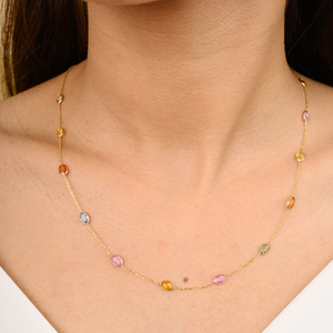 Bijoux de luxe et classiques collier de station à longue chaîne en or jaune 18 carats avec pierre de naissance en septembre - Product Image 2