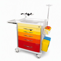 Chariot médical d'urgence professionnel à 5 tiroirs, codé par couleur, avec poteau porte-perfusion et étagère pour défibrillateur, pour USI