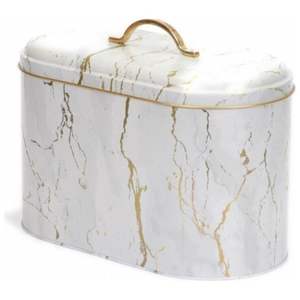 ภาชนะเก็บอาหาร9.8L สีขาวหินอ่อนขนาด178x338x200มม. กล่องขนมปังโลหะพร้อมที่จับโลหะ - Product Image 2