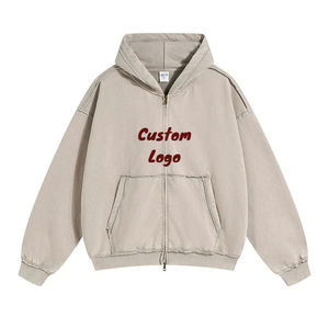 Sudadera de moda de alta calidad de manga larga de algodón hombro caído Vintage de gran tamaño peso pesado en blanco Zip up ácido lavado Sudadera con capucha - Product Image 5