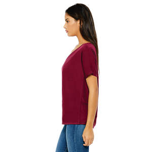 65% Poly 35% Viscose 32 simple 3.7 oz marron T-Shirt femme ample col en v avec fond incurvé subtil coton - Product Image 2
