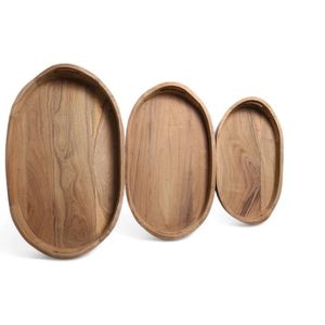 Juego de 3 bandejas ovaladas de madera hechas a mano con asa, tamaño personalizado, vajilla para café, logotipo grabado con láser, embalaje personalizado para - Product Image 5