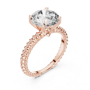Bague solitaire en or rose 14 carats pour femme avec diamant de laboratoire rond |   Anneau de tenue de bureau |   Nouveau diamant cultivé - Product Image 5