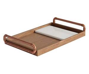 FARMOUSE D'OCCASION Plateau de Service Rond en Bois d'Acacia pour la Cuisine, la Maison ou l'Hôtel Vaisselle de Style Classique pour la Fête ou la Nourriture Ser - Product Image 1