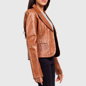 Diseño de cuello personalizado Chaqueta de cuero de moda de mujer a prueba de viento Chaqueta de cuero de moda de mujer baja Moq - Product Image 3