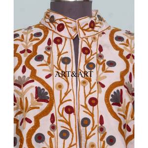 Indian Handmade Embroidered Suzani Quilted Cotton <b>Velvet</b> Fabric Long Sleeves Eco-Friendly Ethnic Customizable Design for Winter - Product Image 2