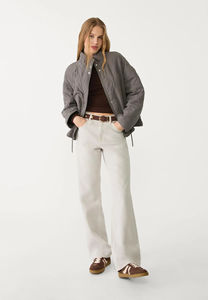 Veste matelassée pour femme de qualité supérieure gris moyen avec fermeture éclair, manches longues, ourlet réglable, col montant, veste d'hiver en toile à bulles, OEM - Product Image 2