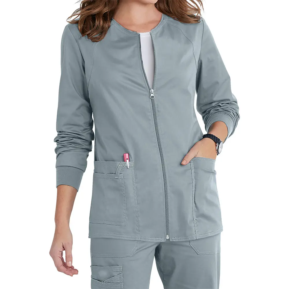 La migliore qualità medici e infermieri femminili Anti ristretto Eco Friendly Scrub uniforme infermieristica imposta giacca medica con cerniera Scrub donna
