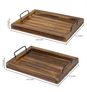 Indian Home Crafts Eco-Friendly Rustic Wooden <b>Serving</b> <b>Trays</b> Sets Pine Wood <b>Serving</b> <b>Tray</b> <b>Black</b> Metal Handles WT-100 Hotels - Product Image 2